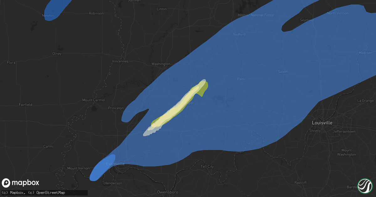 Hail map in Jasper, IN on March 19, 2025