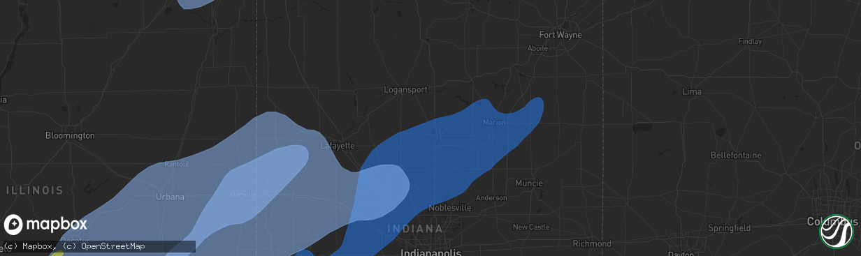 Hail map in Kokomo, IN on March 19, 2025