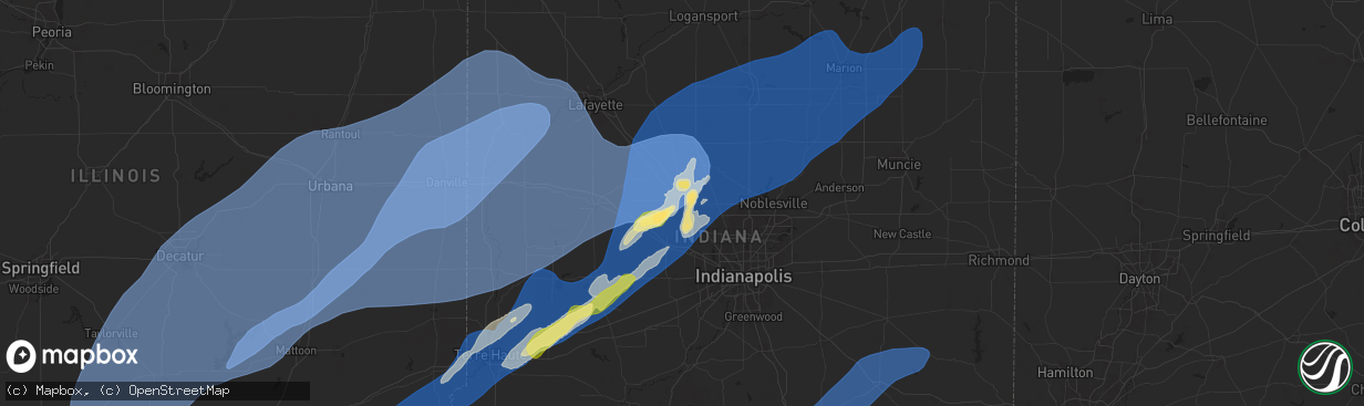 Hail map in Lebanon, IN on March 19, 2025