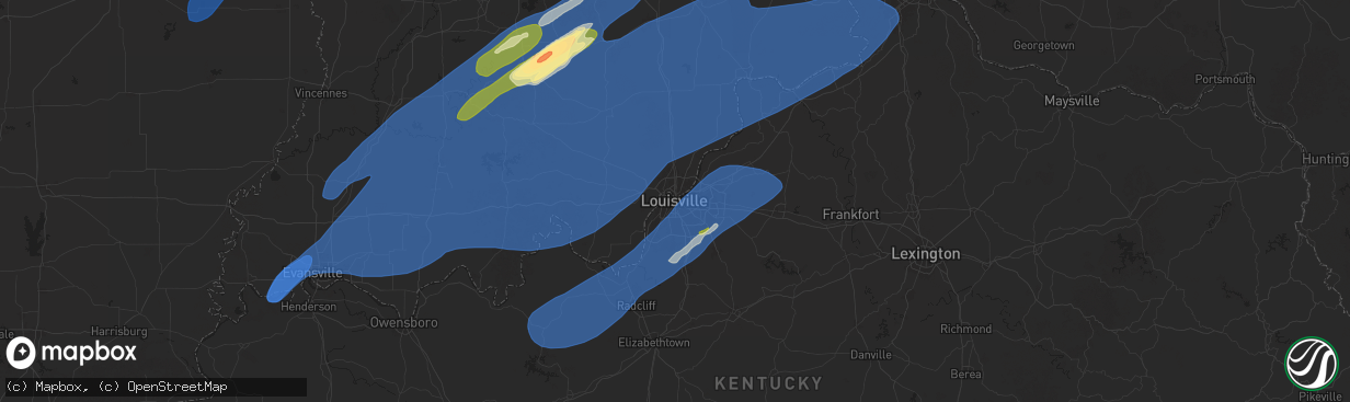 Hail map in Louisville, KY on March 19, 2025