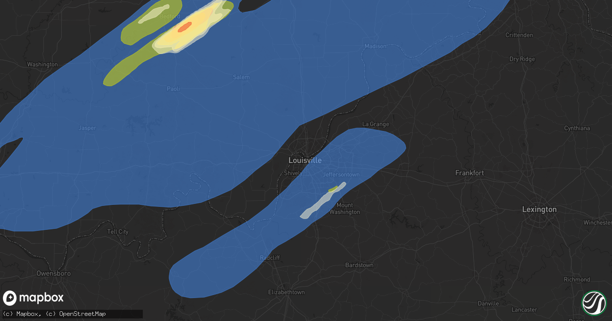 Hail map in Louisville, KY on March 19, 2025