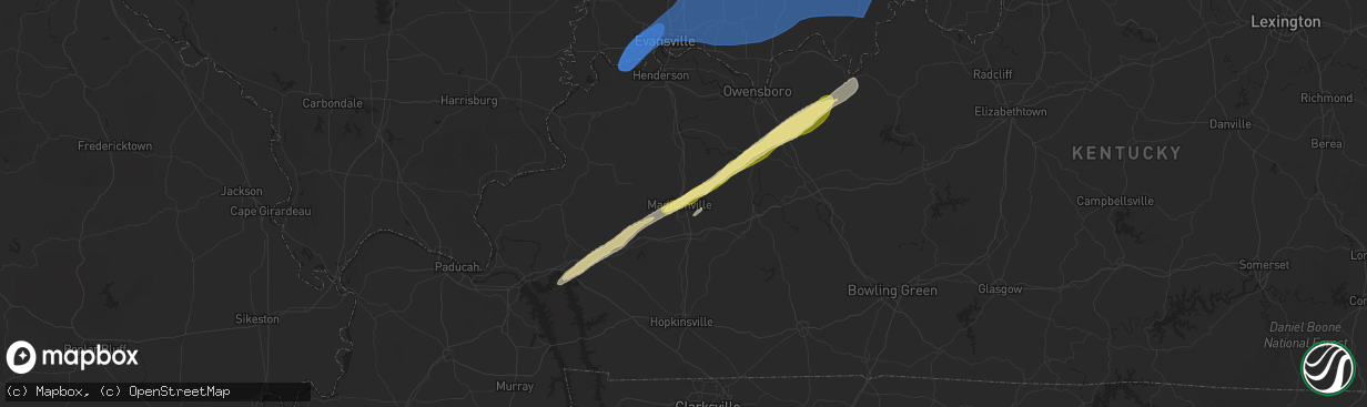 Hail map in Madisonville, KY on March 19, 2025