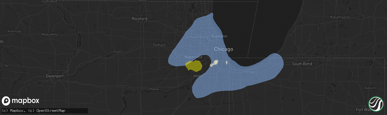 Hail map in Naperville, IL on March 19, 2025