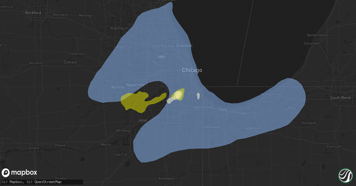 Hail map in Oak Lawn, IL on March 19, 2025