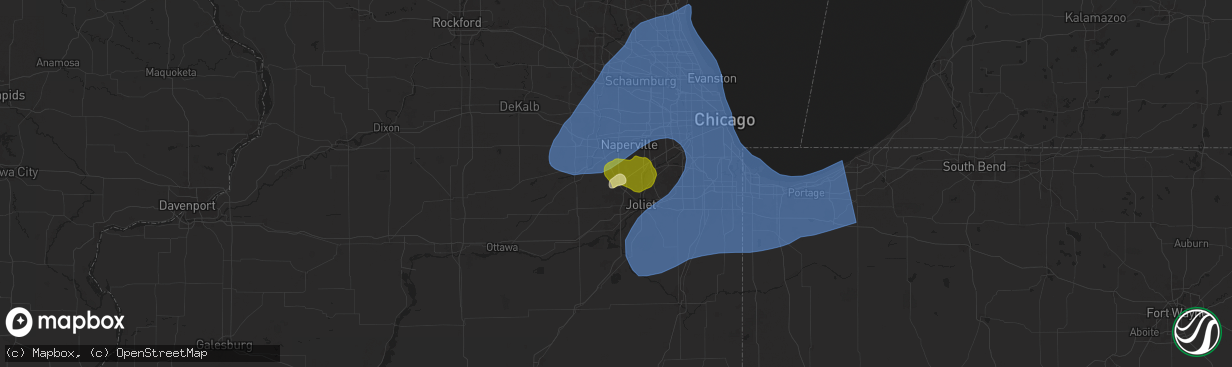 Hail map in Plainfield, IL on March 19, 2025