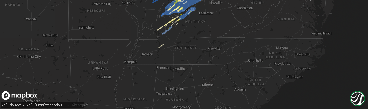 Hail map in Tennessee on March 19, 2025