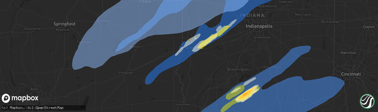 Hail map in Terre Haute, IN on March 19, 2025