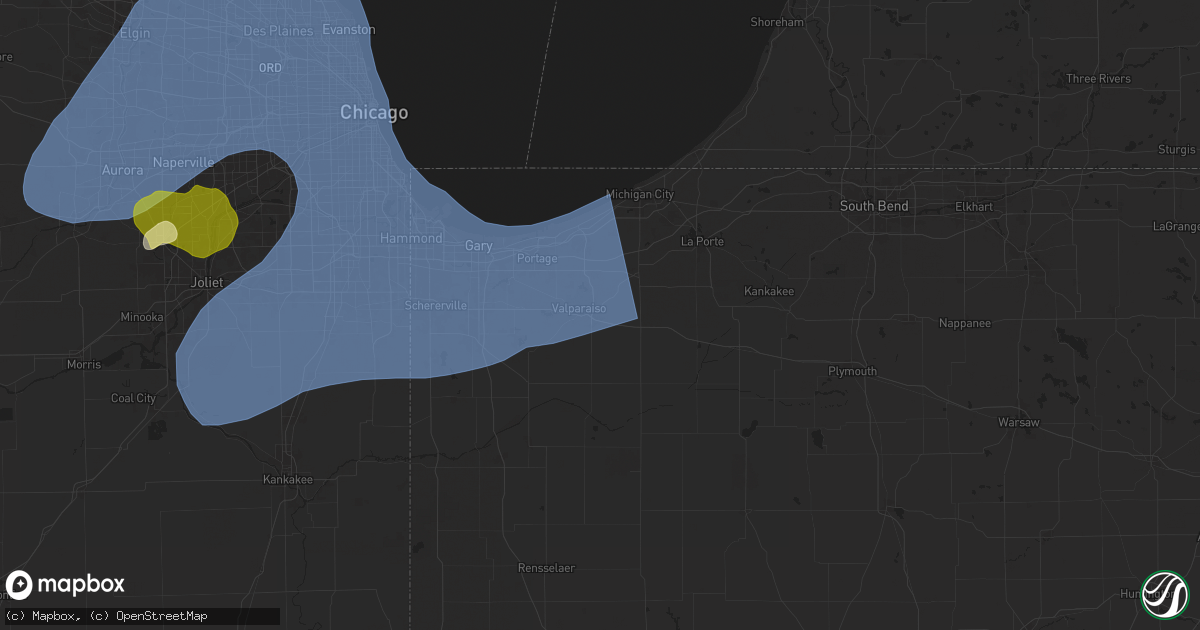 Hail map in Valparaiso, IN on March 19, 2025