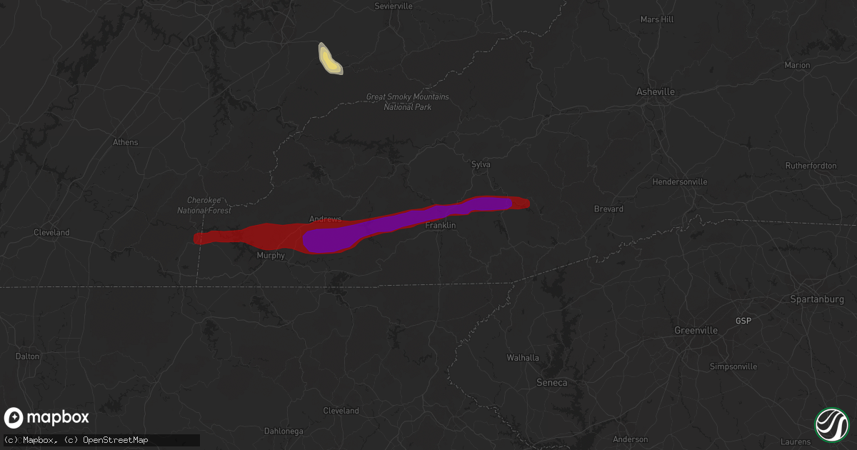 Hail map in Franklin, NC on March 20, 2012