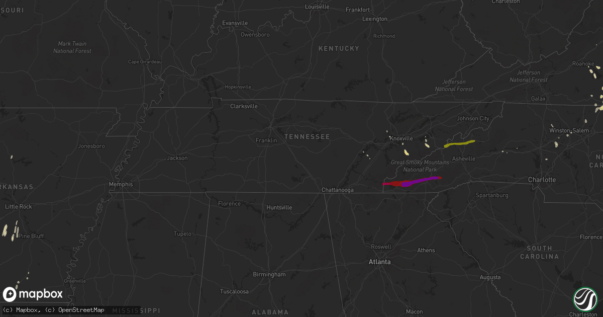Hail map in Tennessee on March 20, 2012