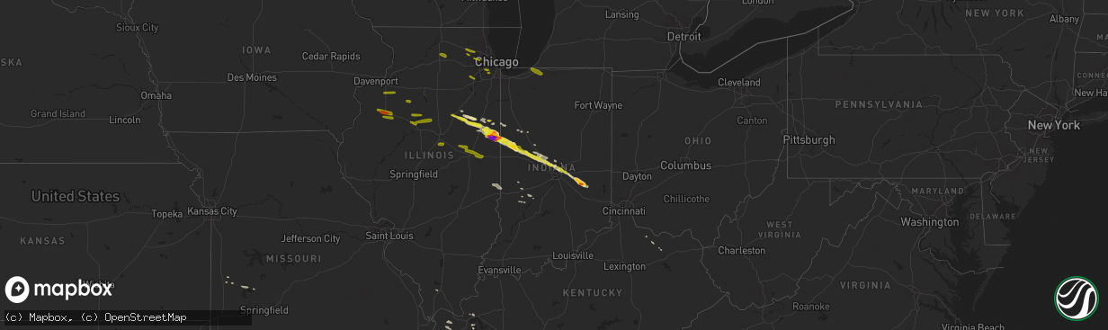 Hail map in Indiana on March 20, 2017