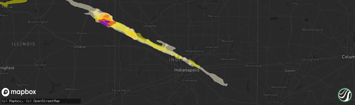 Hail map in Whitestown, IN on March 20, 2017