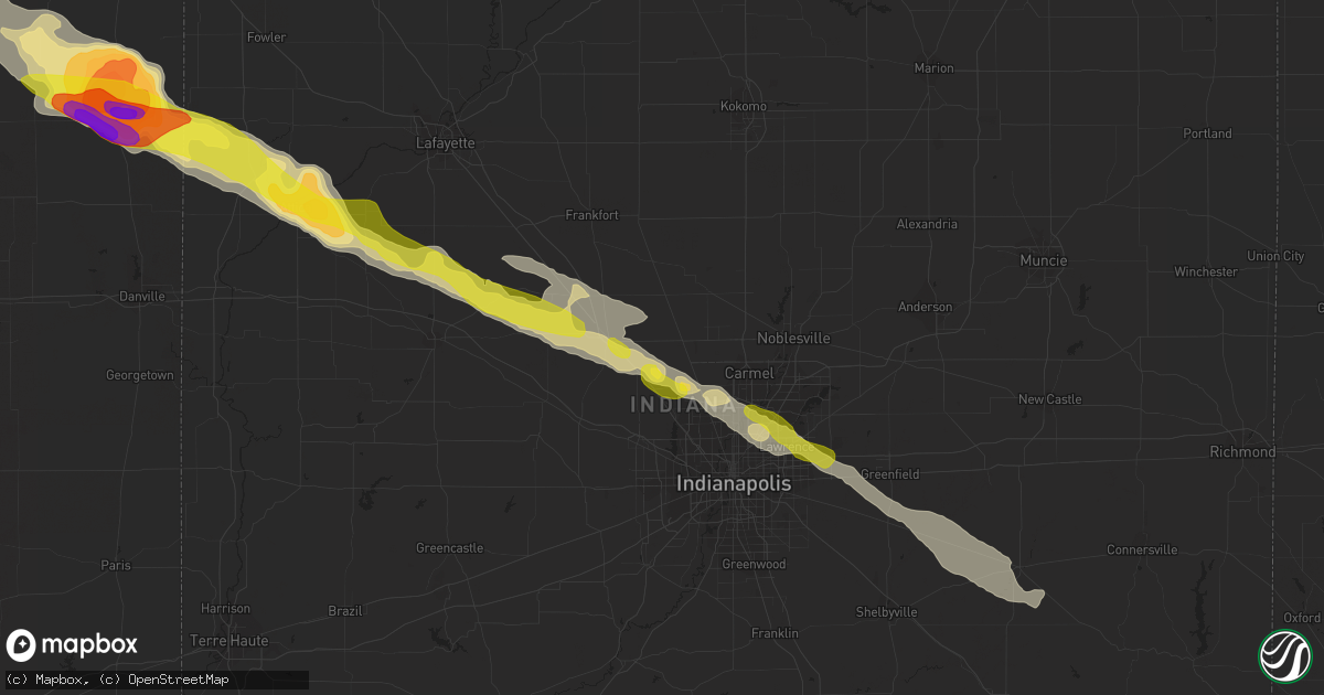 Hail map in Whitestown, IN on March 20, 2017