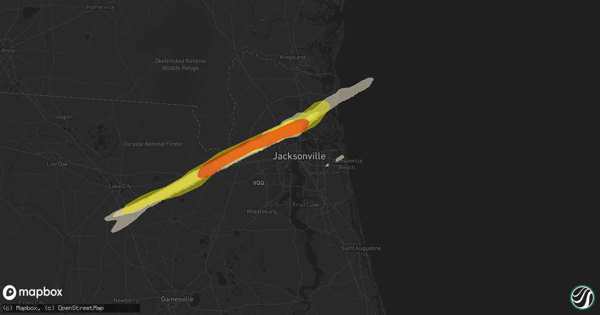 Hail map in Jacksonville, FL on March 20, 2018