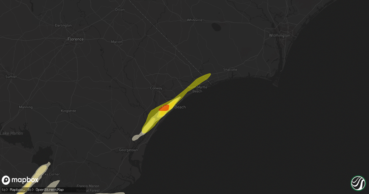 Hail map in Myrtle Beach, SC on March 20, 2018
