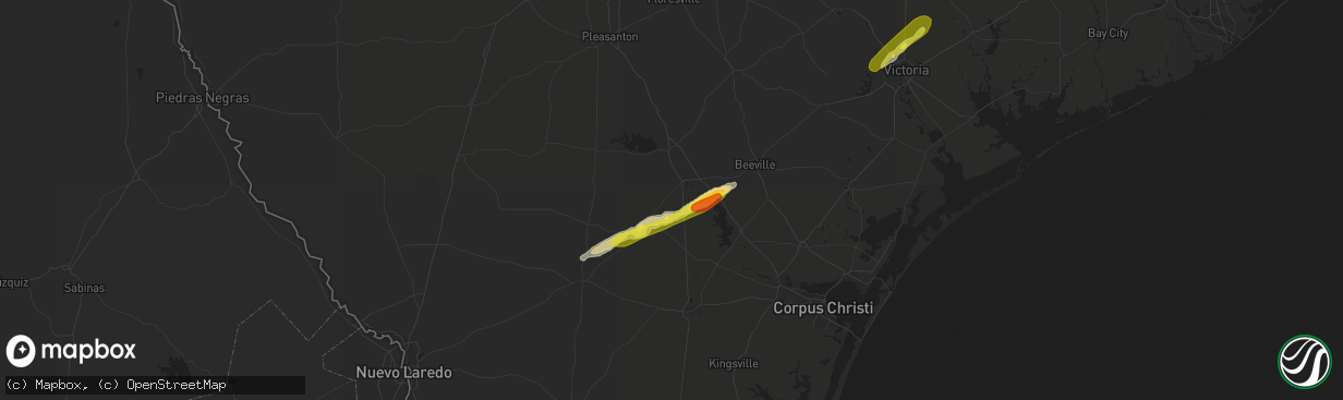 Hail map in George West, TX on March 20, 2020