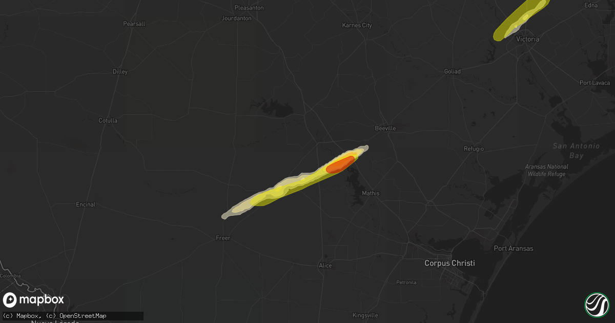 Hail map in George West, TX on March 20, 2020