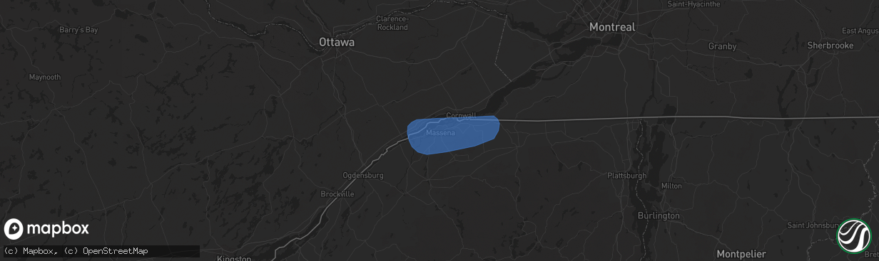 Hail map in Massena, NY on March 20, 2020