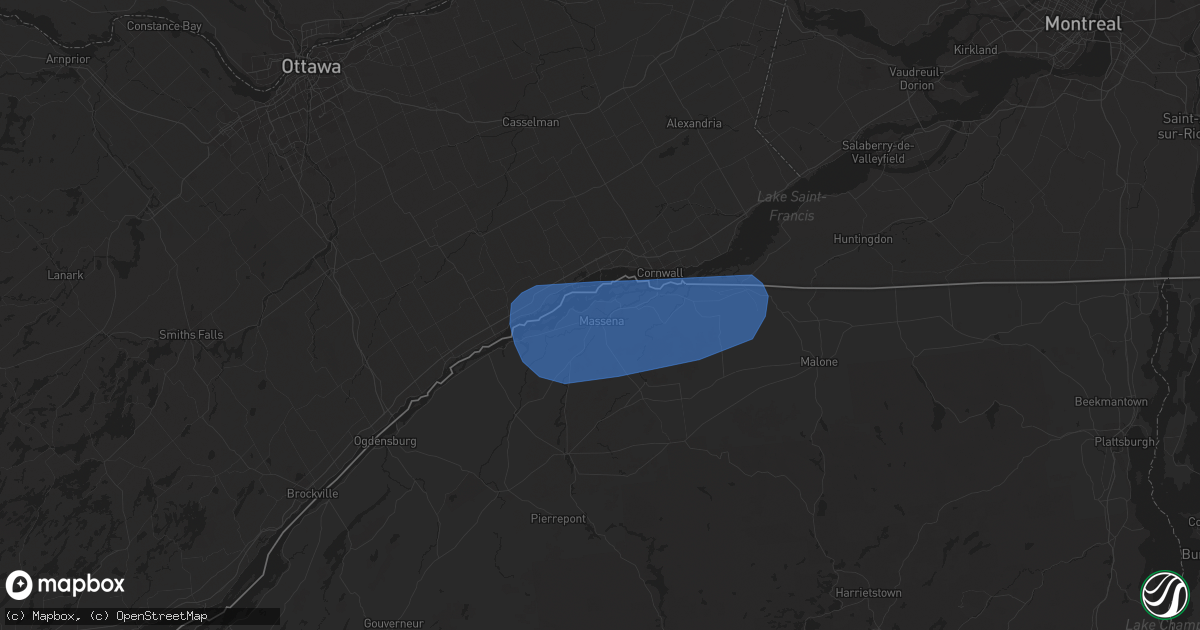 Hail map in Massena, NY on March 20, 2020