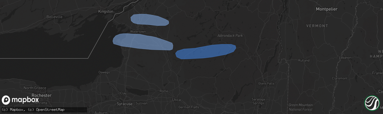 Hail map in Old Forge, NY on March 20, 2020