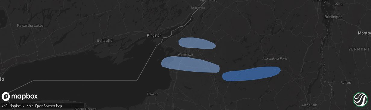 Hail map in Watertown, NY on March 20, 2020