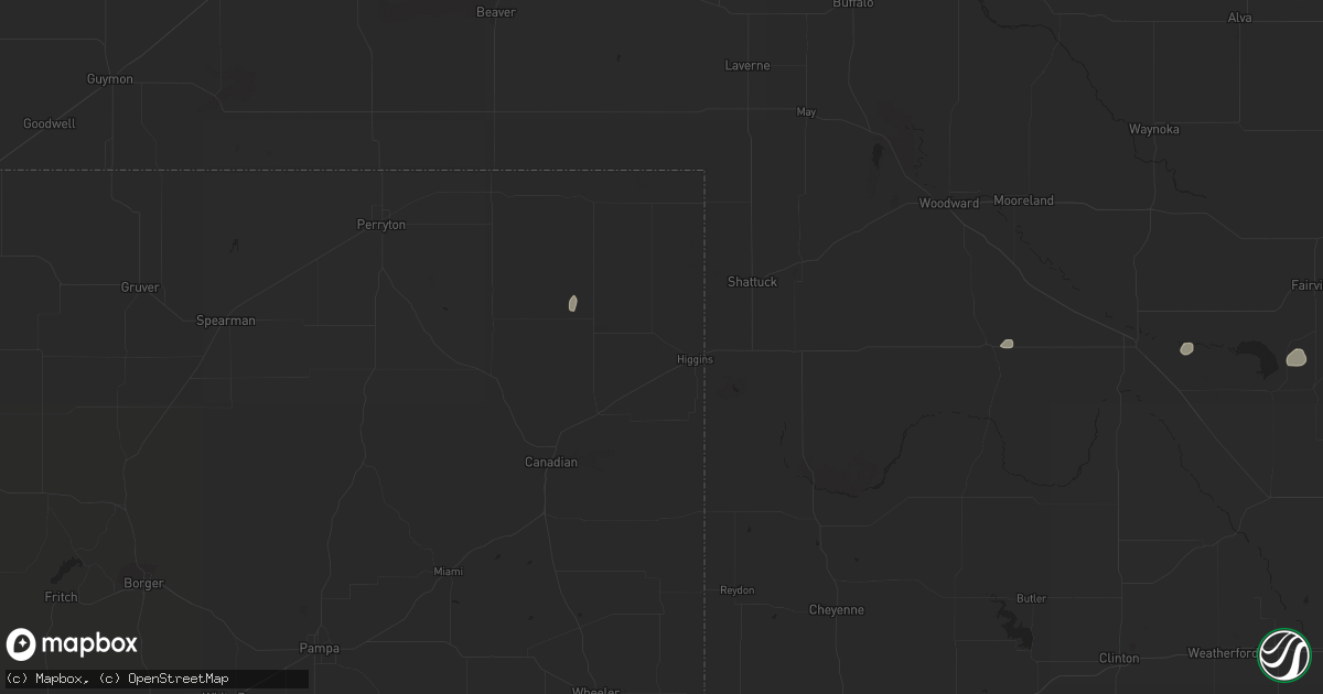Hail map in Higgins, TX on March 20, 2024