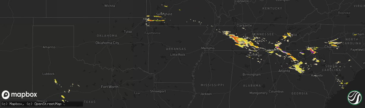 Hail map in Arkansas on March 21, 2017