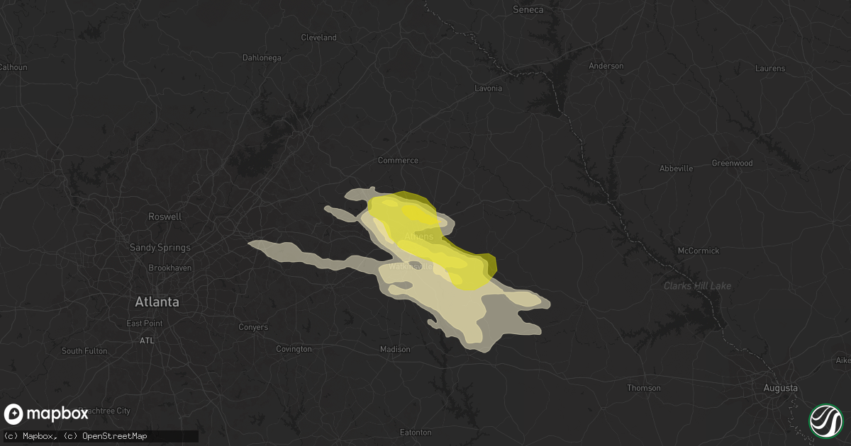 Hail map in Athens, GA on March 21, 2017