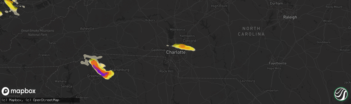 Hail map in Charlotte, NC on March 21, 2017