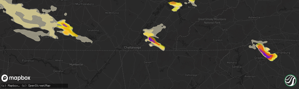 Hail map in Cleveland, TN on March 21, 2017