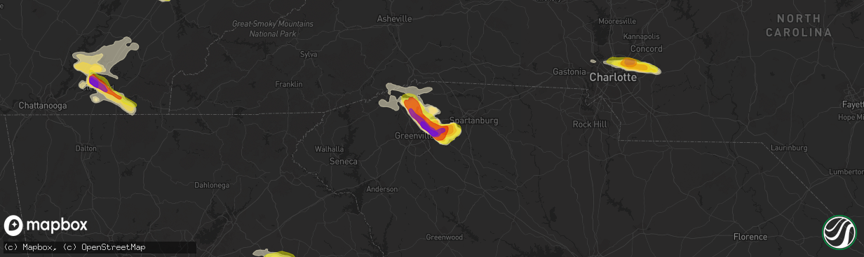 Hail map in Greer, SC on March 21, 2017