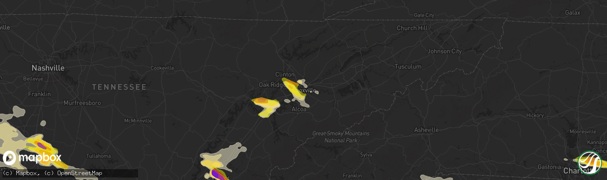 Hail map in Knoxville, TN on March 21, 2017