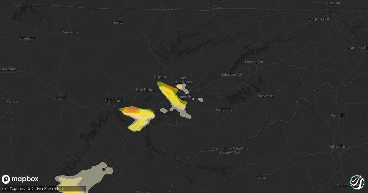 Hail map in Knoxville, TN on March 21, 2017