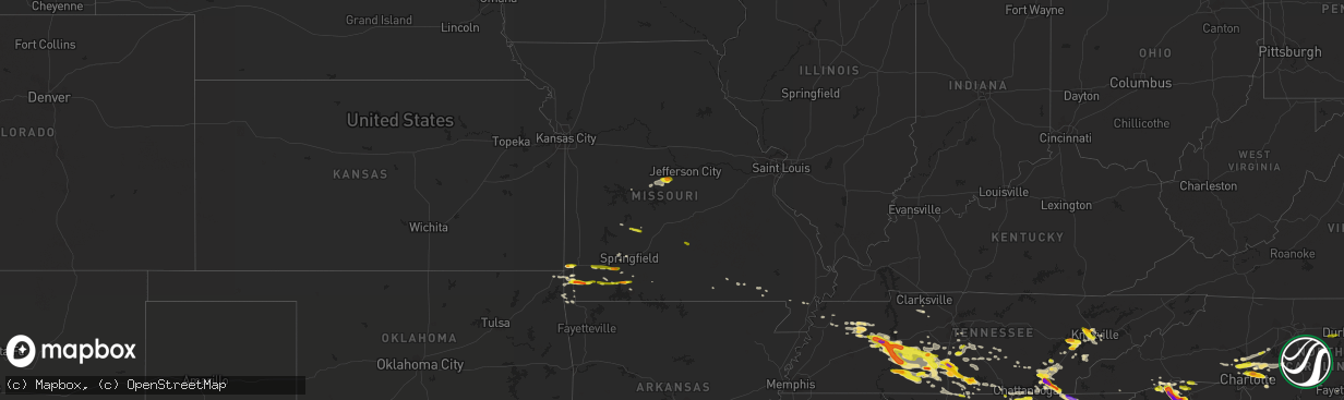 Hail map in Missouri on March 21, 2017