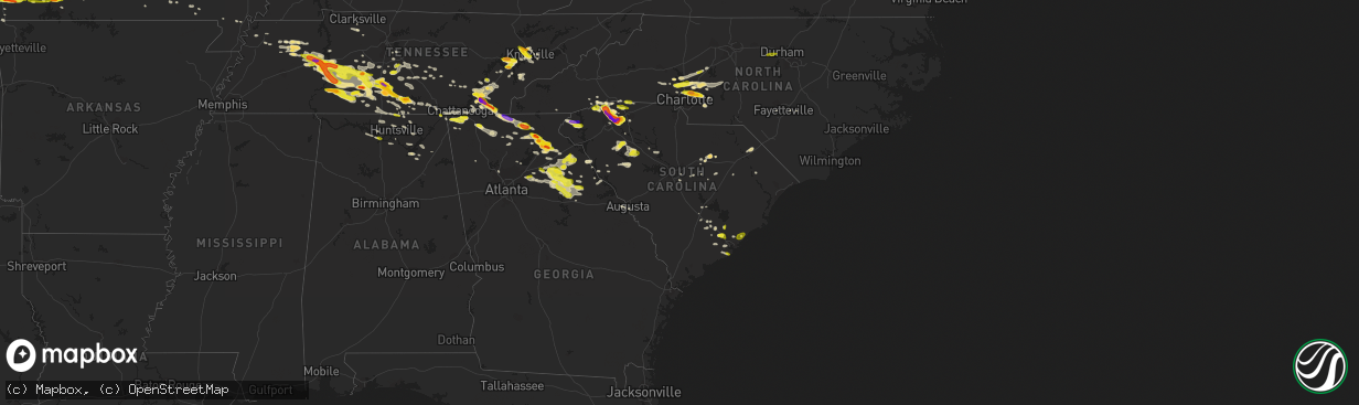 Hail map in South Carolina on March 21, 2017