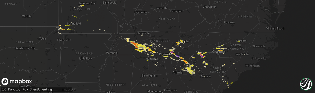 Hail map in Tennessee on March 21, 2017