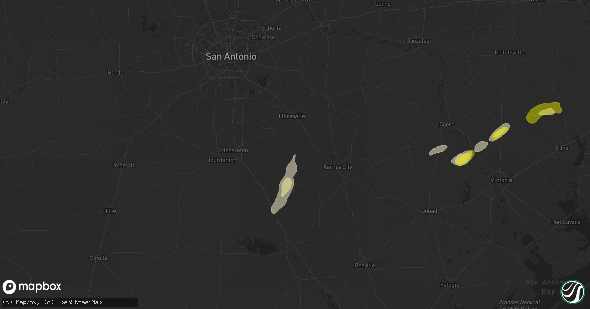 Hail map in Falls City, TX on March 21, 2020