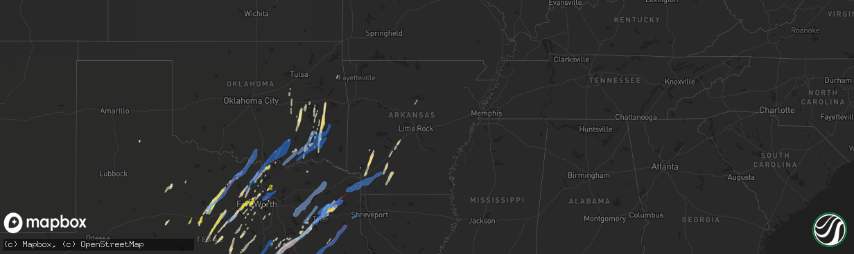 Hail map in Arkansas on March 21, 2022