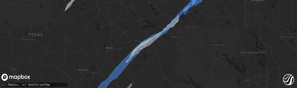 Hail map in Teague, TX on March 21, 2022