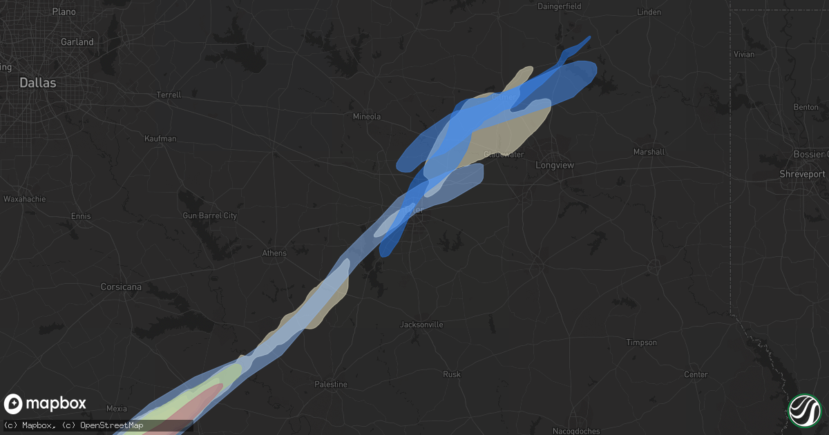Hail map in Tyler, TX on March 21, 2022