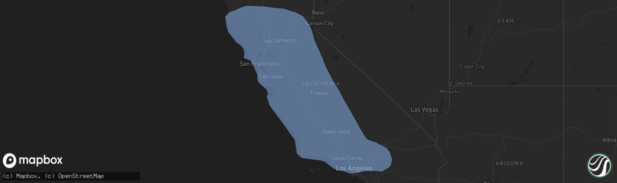 Hail map in California on March 21, 2023