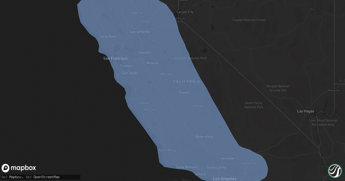Hail map in California on March 21, 2023