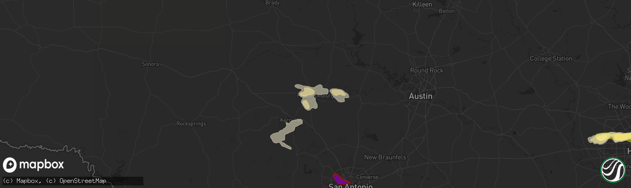 Hail map in Fredericksburg, TX on March 21, 2024