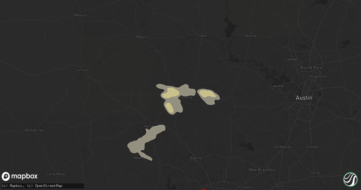 Hail map in Fredericksburg, TX on March 21, 2024