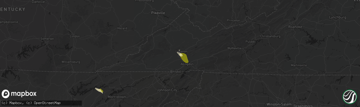 Hail map in Lebanon, VA on March 21, 2026