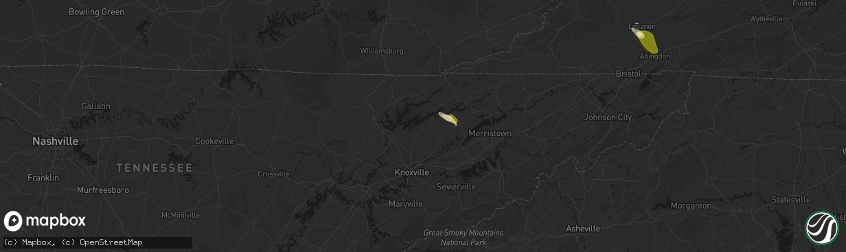 Hail map in Maynardville, TN on March 21, 2026
