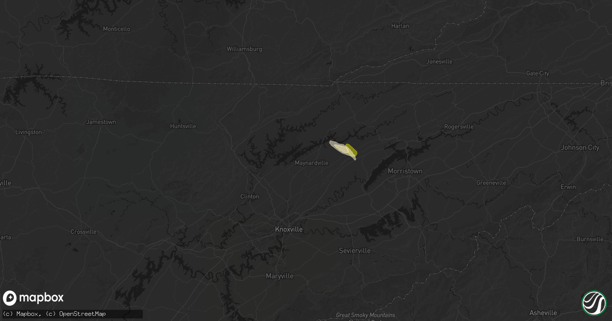Hail map in Maynardville, TN on March 21, 2026