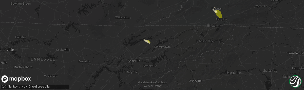 Hail map in Rutledge, TN on March 21, 2026