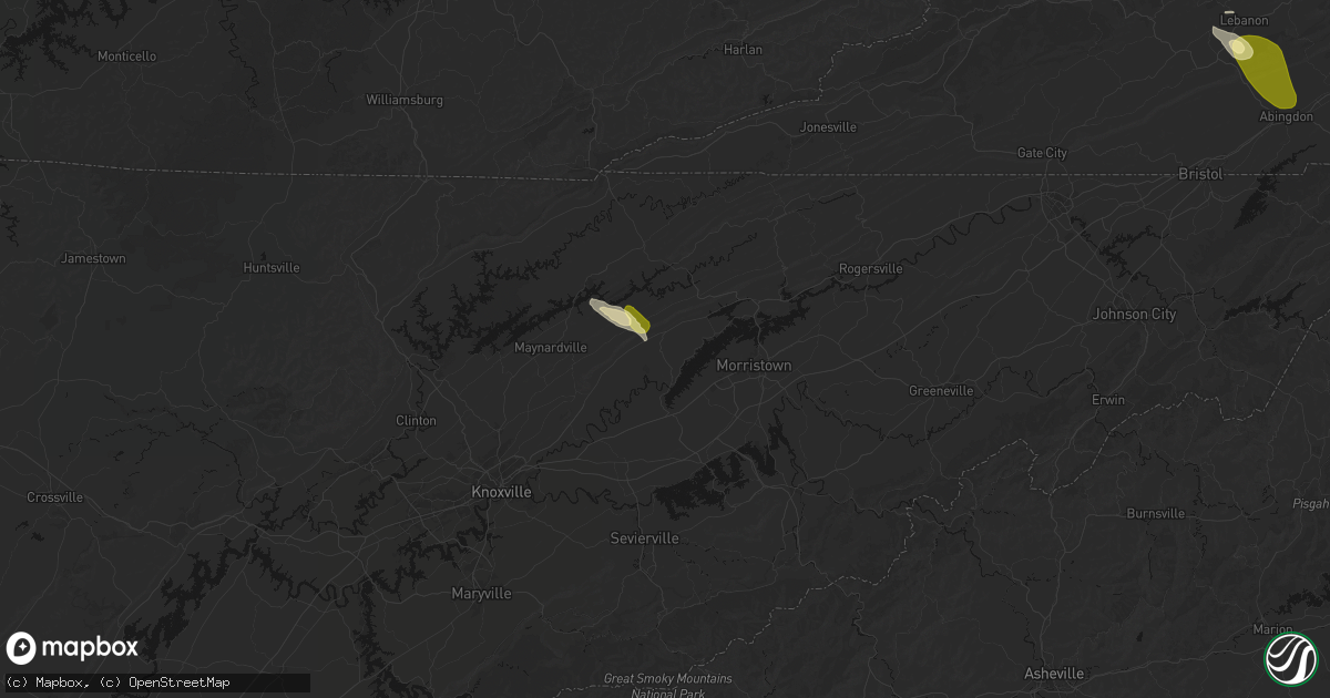 Hail map in Rutledge, TN on March 21, 2026
