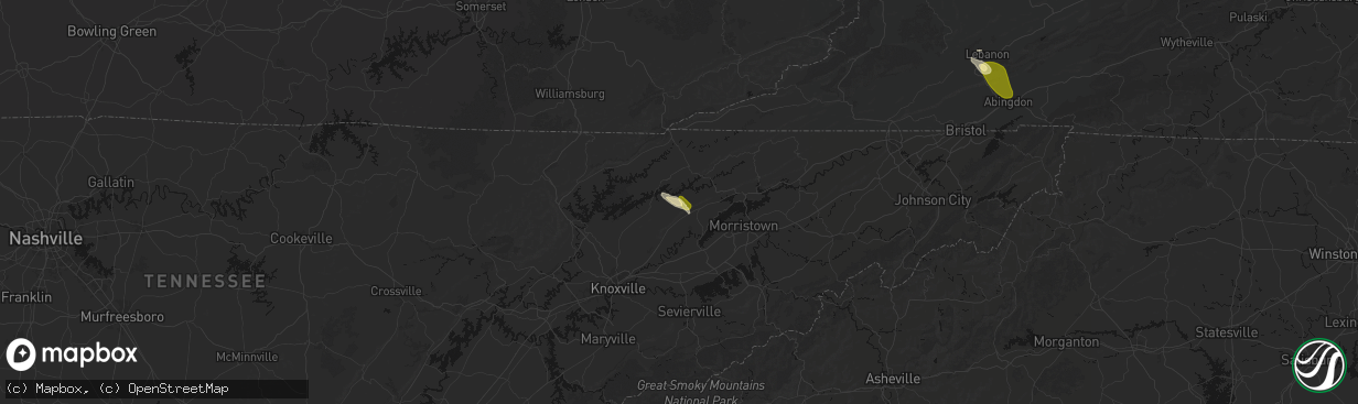 Hail map in Washburn, TN on March 21, 2026